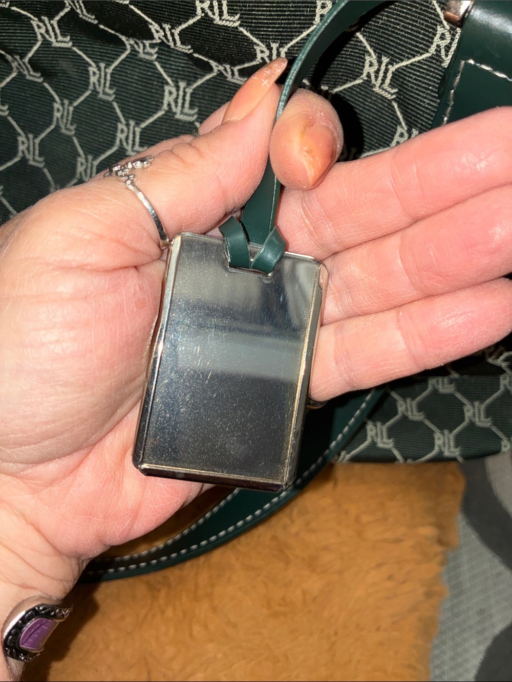 Ralph Lauren Dark Green All-Over RL Logo Tote - Picture 10 of 16